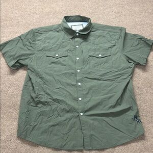 Diamond Cross Ranch Shirt Mens 2XL Western Green Pearl Snap Short Sleeve
